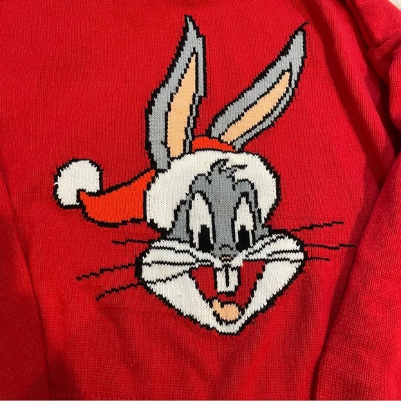 H&M Divided Bugs Bunny Women’s Red Christmas Sweater Santa XS/S Oversized Crop - Picture 2 of 8